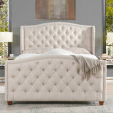 Marcella Upholstered Shelter Headboard Bed Set, Queen, Sky Neutral Beige Polyester