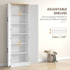 HOMCOM Freestanding Kitchen Pantry, 4-Door Kitchen Pantry Cabinet with Adjustable Shelves and Doors, Distressed White