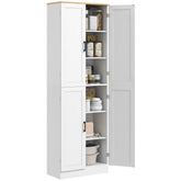 HOMCOM Freestanding Kitchen Pantry, 4-Door Kitchen Pantry Cabinet with Adjustable Shelves and Doors, Distressed White