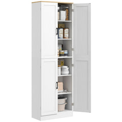 HOMCOM Freestanding Kitchen Pantry, 4-Door Kitchen Pantry Cabinet with Adjustable Shelves and Doors, Distressed White