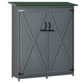 Outsunny Outdoor Storage Cabinet Wooden Garden Shed Utility Tool Organizer with Waterproof Asphalt Rood, Lockable Doors, 3 Tier Shelves for Lawn, Backyard, Gray