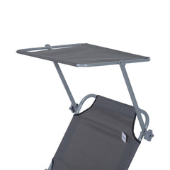 Outsunny Outdoor Pool Chaise Lounge Chair, Folding Tanning Chair with Sun Shade, Gray