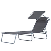 Outsunny Outdoor Pool Chaise Lounge Chair, Folding Tanning Chair with Sun Shade, Gray