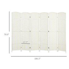HOMCOM Folding Room Divider Screen 6 Panel 6' Tall Privacy Screen Freestanding Wood Partition for Home Office, White