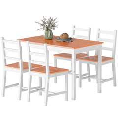 HOMCOM Dining Table Set for 4, 5 Piece Modern Kitchen Table and Chairs, Solid Wood Dining Room Set for Small Spaces, Breakfast Nook, White