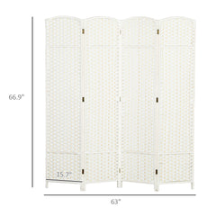 HOMCOM Folding Room Divider Screen 4 Panel 5.6 ' Tall Privacy Screen Freestanding Room Partition for Home Office, White