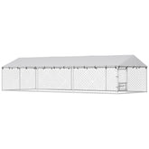 PawHut Dog Kennel Outdoor Dog Run Waterproof UV-Resist Cover Lockable Door Adjustable Bowls 20 x 7.5 x 5ft