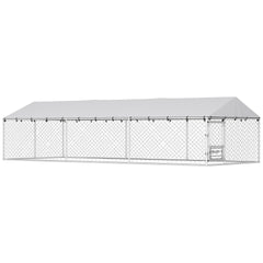PawHut Dog Kennel Outdoor Dog Run Waterproof UV-Resist Cover Lockable Door Adjustable Bowls 20 x 7.5 x 5ft