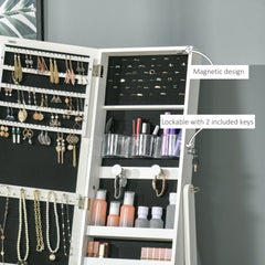 HOMCOM 60" Full-Length Mirror Jewelry Storage Armoire w/ Lockable Door & Key, White
