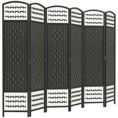 HOMCOM 6 Panel Folding Room Divider Portable Privacy Screen Wave Fiber Room Partition for Home Office Black