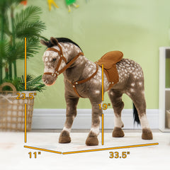 Qaba Kids Ride on Horse with Neighing Sound, Saddle for Ages 3-8