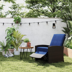 Outsunny Outdoor Wicker Chair, Reclining Backrest, Lifting Footrest, 360° Rotating Basic, Water Resistant Cushions, Dark Blue