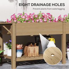 Outsunny Wood Raised Garden Box, Elevated Garden Bed with Side Table, Bottom Shelf, Bed Liners and Drainage Holes, Carbonized