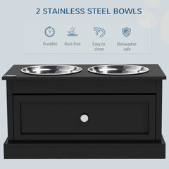 PawHut Elevated Dog Bowls with Storage Drawer, Raised Dog Bowl Stand Pet Food Bowl Dog Feeding Station, Black