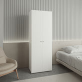Home 2 Doors Closet System Armoire, Hanging Rod and Storage Shelf, Modern Armoire for Bedroom Organization Storage, White