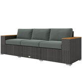 Outsunny 3-Seat Outdoor Patio Sofa, PE Wicker Outdoor Couch with Extra Wide Deep Seat, Wide Armrests 4" Cushions, Dark Gray