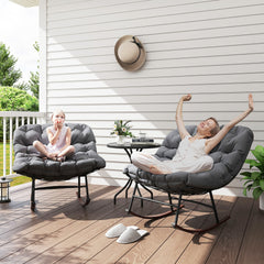 Outsunny Outdoor Rocking Chair Patio Set of 2, Oversized Rocking Papasan Chairs with Cushions for Garden Porch, 265 lbs., Gray
