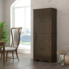 HOMCOM 72" 4-Door Kitchen Pantry with Drawer and 3 Shelves, Walnut