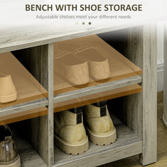 HOMCOM Hall Tree with Shoe Storage Bench Entryway Bench for Living Room, Grey