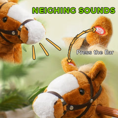 Qaba Ride on Horse, Walking Horse Toy, Kids Riding Pony w/ Wheels & Neighing Sounds for 3-5 Years, up to 132 Pounds
