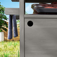 Outsunny Outdoor Grill Cart w/ Stainless Steel Top, Solid Wood Outdoor Kitchen Island w/ Wheels, Storage Cabinets, Gray