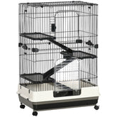 PawHut 32"L 4-Level Small Animal Cage Rabbit Hutch with Universal Lockable Wheels, Slide-out Tray for Bunny, Chinchillas, Ferret, Black