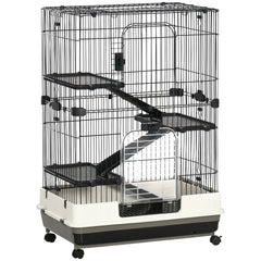 PawHut 32"L 4-Level Small Animal Cage Rabbit Hutch with Universal Lockable Wheels, Slide-out Tray for Bunny, Chinchillas, Ferret, Black