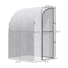 Outsunny 5' x 4' x 7' Outdoor Lean to Greenhouse, Walk-In Green House Plant Nursery with Roll-up Window, PE Cover, White