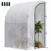 Outsunny 5' x 4' x 7' Outdoor Lean to Greenhouse, Walk-In Green House Plant Nursery with Roll-up Window, PE Cover, White