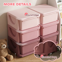 Qaba 3 Tier Kids Storage Unit, Toy Organizers and Storage with 6 Drawer Chest for Kids Bedroom Nursery Kindergarten Living Room for Boys Girls Toddlers, Pink