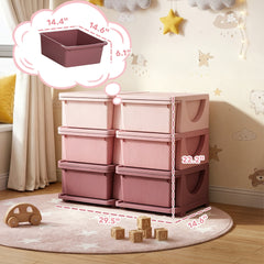 Qaba 3 Tier Kids Storage Unit, Toy Organizers and Storage with 6 Drawer Chest for Kids Bedroom Nursery Kindergarten Living Room for Boys Girls Toddlers, Pink