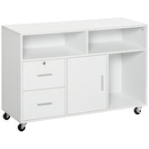 HOMCOM Printer Stand Home Office Mobile Storage Cabinet Organizer Desktop with Caster Wheels, 2 Locking Breaks and Drawer, White