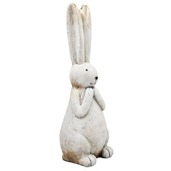 9.5x9.5x27.5" Textured White Magnesium Bunny Rabbit with Subtle Gold Details