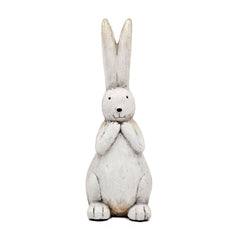 7.5x7x20" Textured White Magnesium Bunny Rabbit with Subtle Gold Details