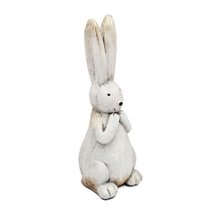 7.5x7x20" Textured White Magnesium Bunny Rabbit with Subtle Gold Details