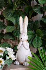 7.5x7x20" Textured White Magnesium Bunny Rabbit with Subtle Gold Details
