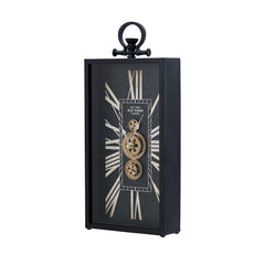 Decorative Black and Gold Roman Numeral Table Clock, Home Decor Gear Clock, 21" x 10"