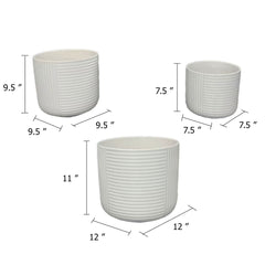 Kena Planter Set of 3, White Ceramic, Ribbed Texture Pots, 12 10 8 Inch