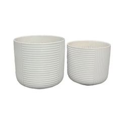 Kena Planter Set of 3, White Ceramic, Ribbed Texture Pots, 12 10 8 Inch