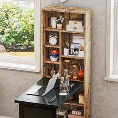 HOMCOM Fold-out Convertible Home Office Desk, Computer Desk with Blackboard and Side Shelf, Rustic Brown