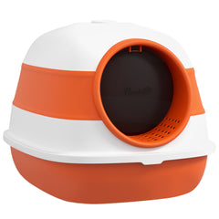 PawHut Dome Covered Cat Litter Box with Lid, White and Orange
