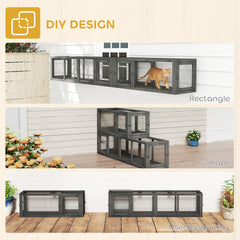 PawHut Wooden 98" Cat Tunnel for Outdoor with Combinable Design, 8 Doors, Dark Gray
