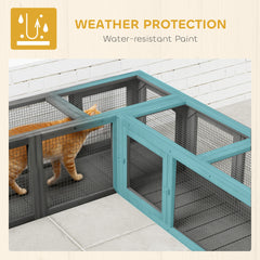 PawHut Wooden 98" Cat Tunnel for Outdoor with Combinable Design, 8 Doors, Dark Gray