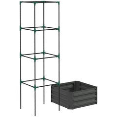 Outsunny Galvanized Planter Box, 24" x 24" x 73.5" Raised Garden Bed with Tomato Cage for Climbing Vines, Dark Gray