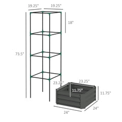 Outsunny Galvanized Planter Box, 24" x 24" x 73.5" Raised Garden Bed with Tomato Cage for Climbing Vines, Dark Gray