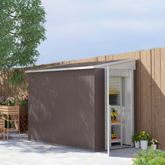 Outsunny 4' x 7.7' Lean to Garden Storage Shed, Outdoor Metal Tool House with Lockable Door Vents for Backyard Patio Lawn