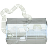 PawHut Small Animal Cage for Gerbil or Dwarf Hamster w/ Tubes, Exercise Wheel, Food Dish, Water Bottle, 23" x 13" x 12", Gray