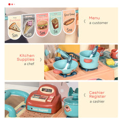 Qaba Kids Kitchen Food Stand with Play Food, Cashier Register, Accessories Ages 3-6