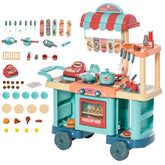 Qaba Kids Kitchen Food Stand with Play Food, Cashier Register, Accessories Ages 3-6