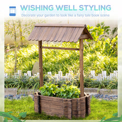 Outsunny Wooden Wishing Well Raised Garden Bed, Ornamental Outdoor Flower Planter for flowers, herbs, vegetables, Rustic Brown